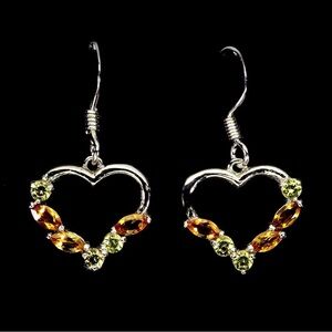 Stunning Natural Sapphire and Citrine Heart Earrings in 925 Sterling Silver